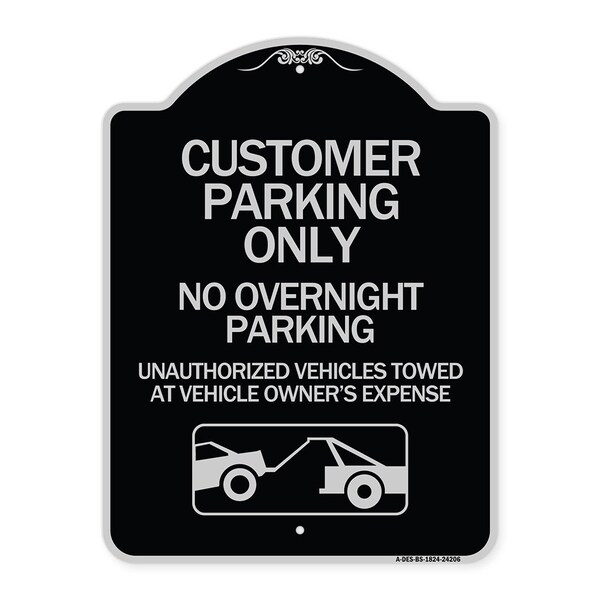 Signmission Customer Parking Only No Overnight Parking Unauthorized Vehicles Towed at Owner Expen, BS-1824-24206 A-DES-BS-1824-24206 - main
